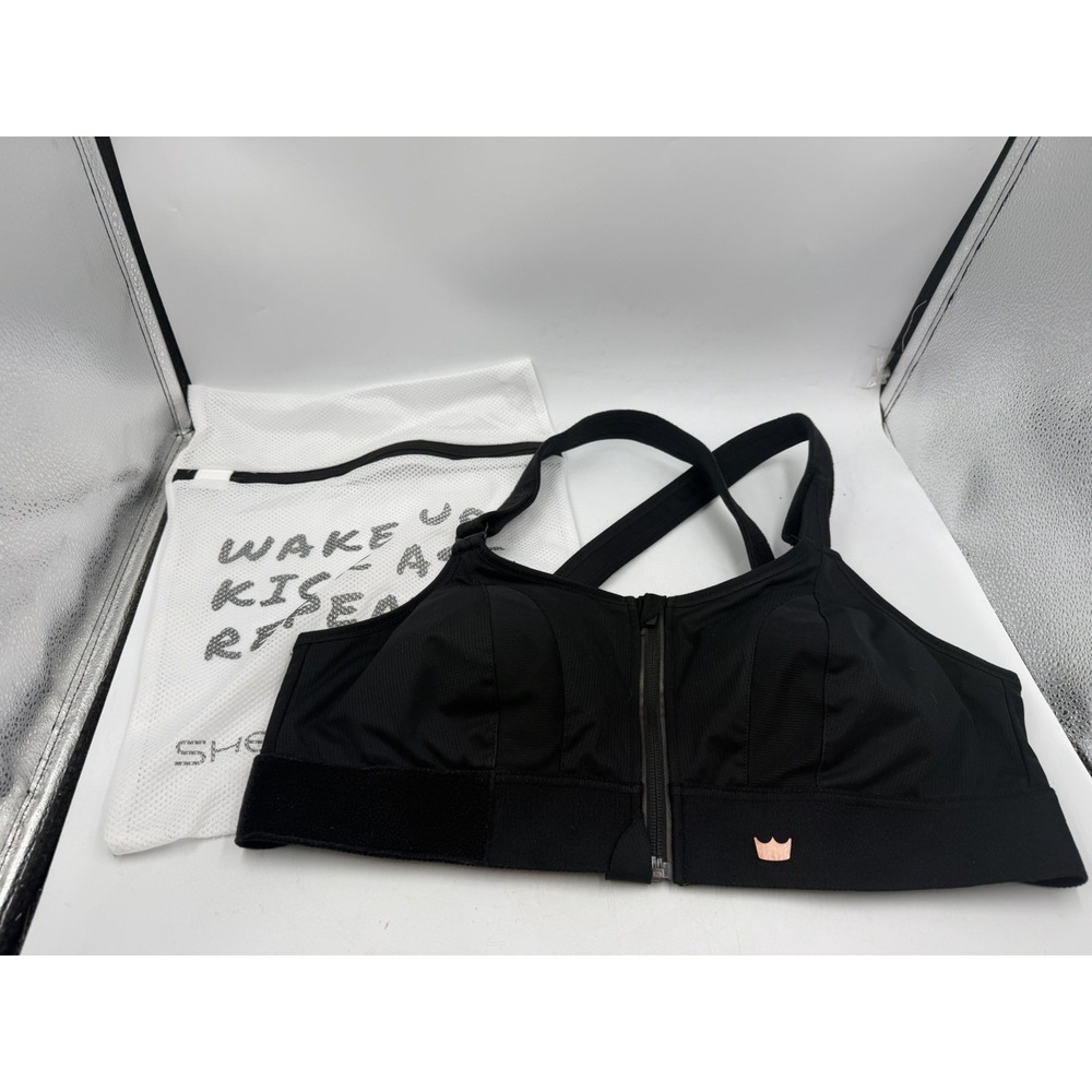 New SHEFIT Ultimate Sports Bra Black High Impact Adjustable Front Zip 1Luxe &Bag